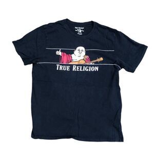 TRUE Religion T Shirt Peekaboo Buddha Large Black BIG LOGO